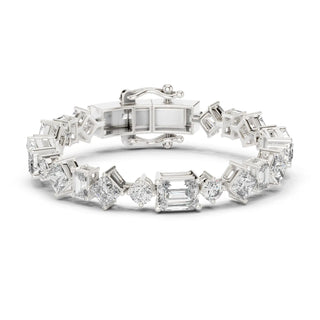 Front View: Assorted Cut Diamond Tennis Bracelet with Prong Setting in 14k White Gold - Lab Grown - Driona Jewels
