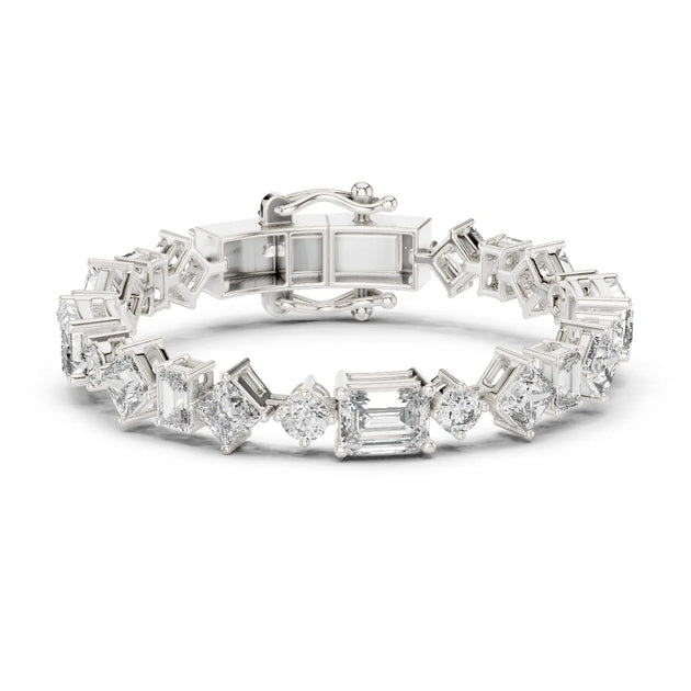 Front View: Assorted Cut Diamond Tennis Bracelet with Prong Setting in 14k White Gold - Lab Grown - Driona Jewels