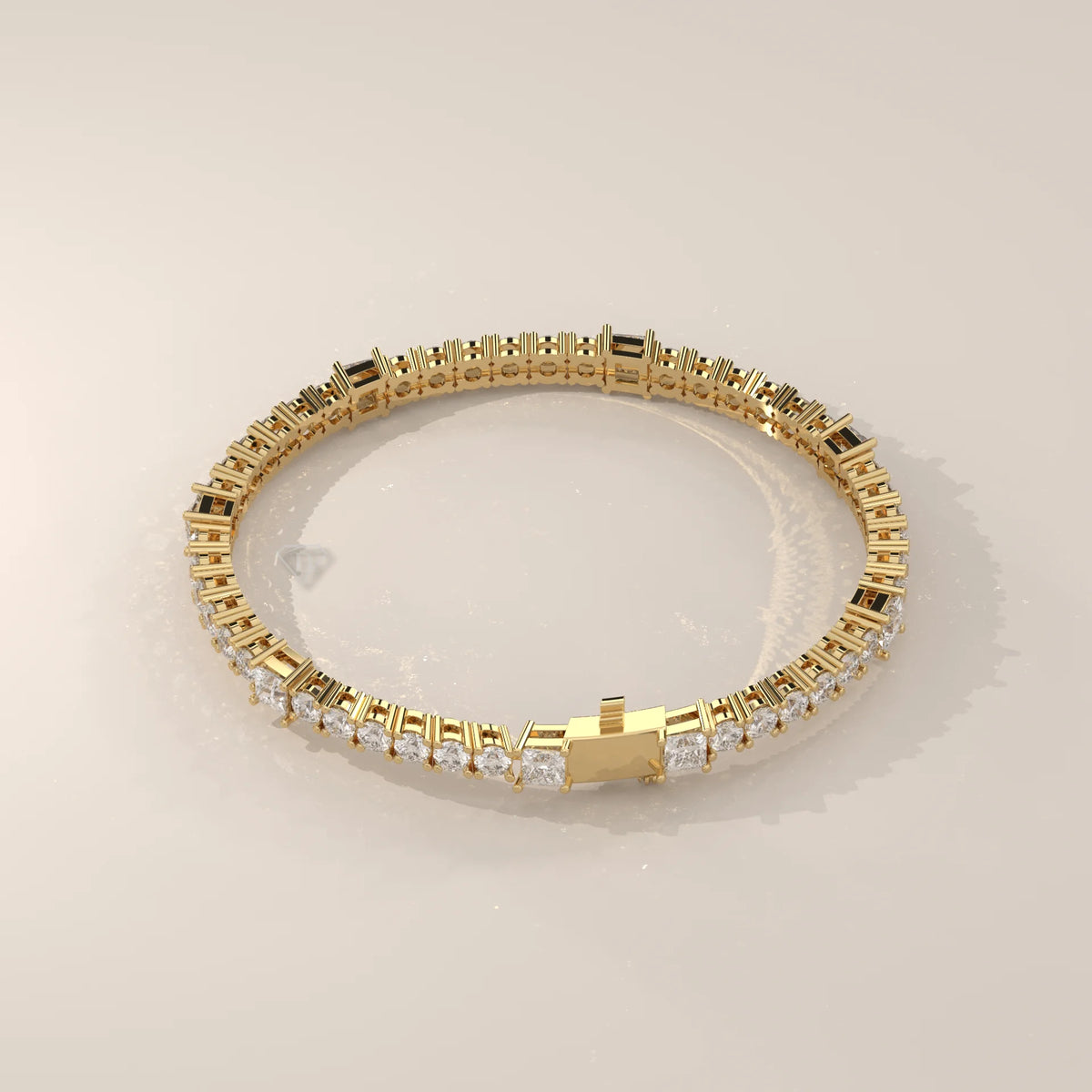 A classic 14k gold tennis bracelet with sparkling diamonds.