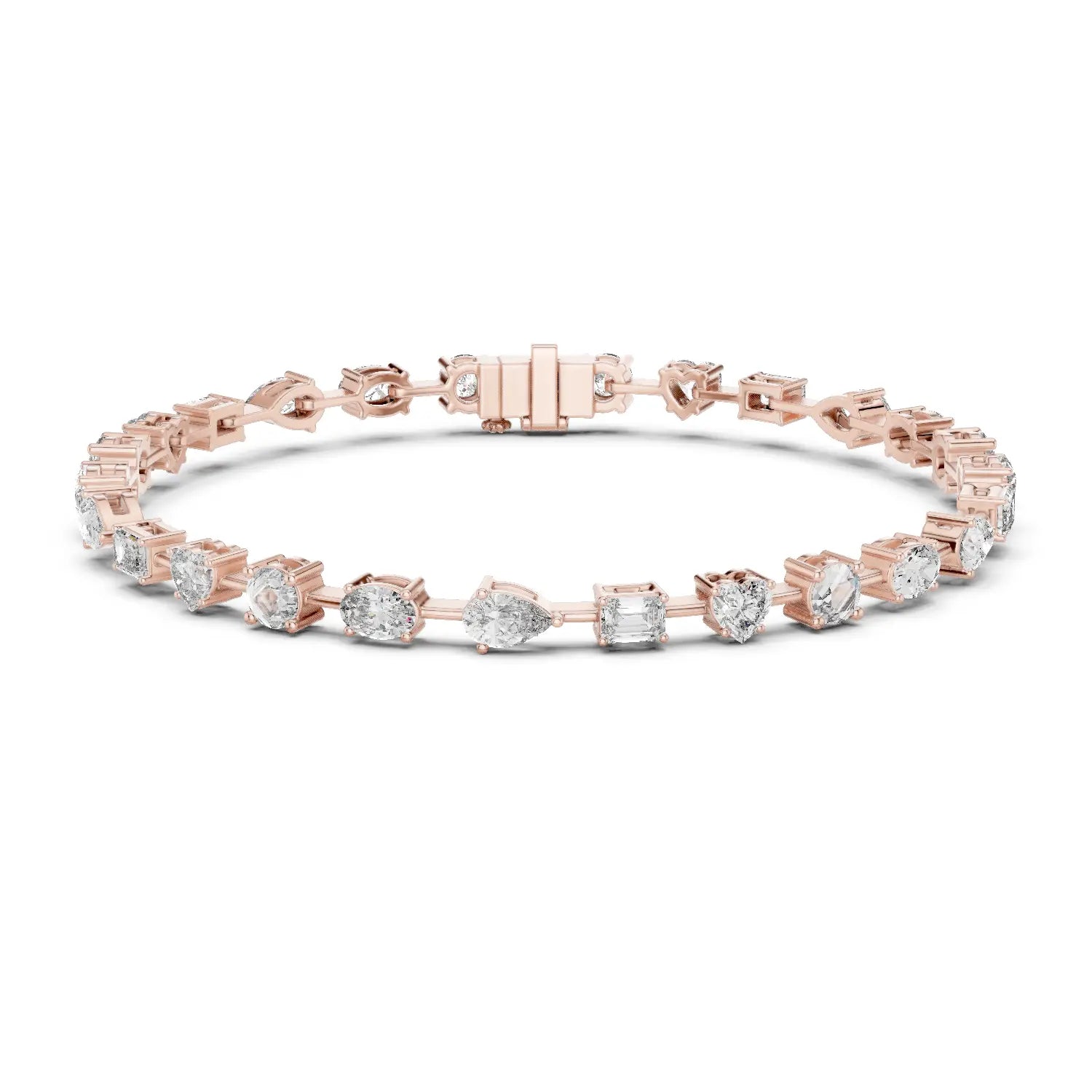 Front View: Round & Pear Cut Diamond Tennis Bracelet with Prong Setting in 14k Rose Gold - Lab Grown - Driona Jewels
