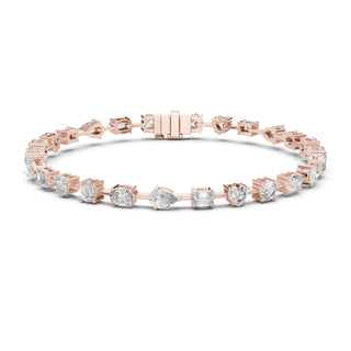 Front View: Round & Pear Cut Diamond Tennis Bracelet with Prong Setting in 14k Rose Gold - Lab Grown - Driona Jewels