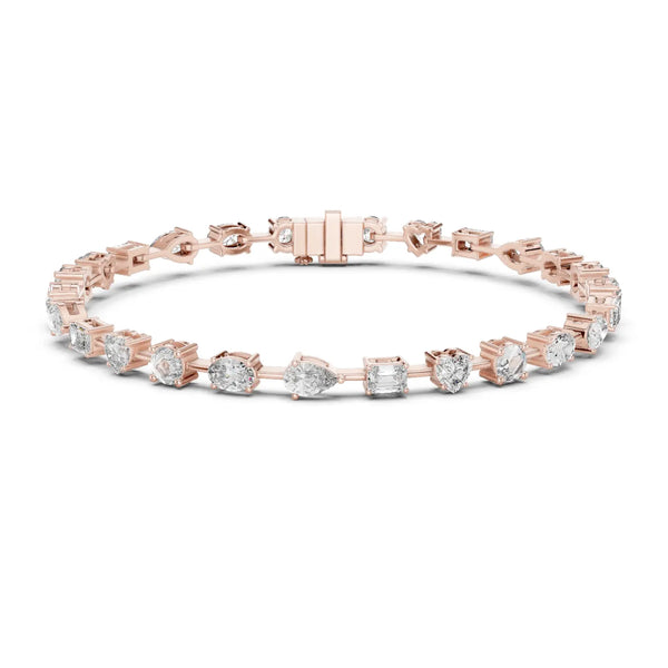 Front View: Round & Pear Cut Diamond Tennis Bracelet with Prong Setting in 14k Rose Gold - Lab Grown - Driona Jewels