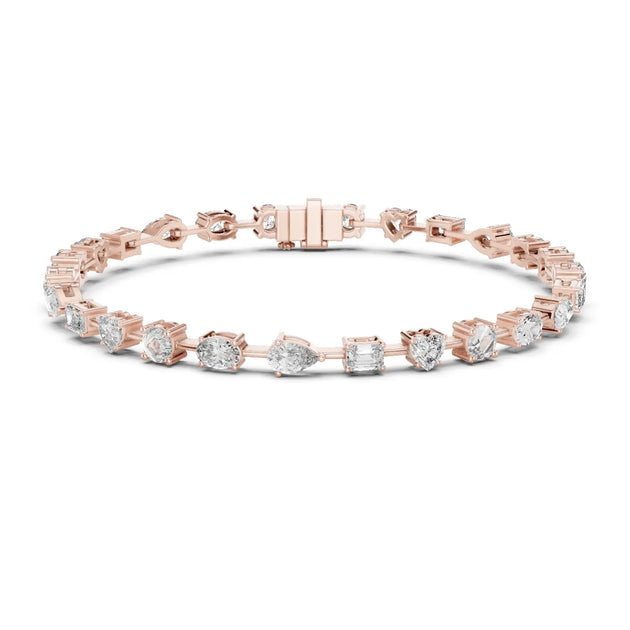 Front View: Round & Pear Cut Diamond Tennis Bracelet with Prong Setting in 14k Rose Gold - Lab Grown - Driona Jewels