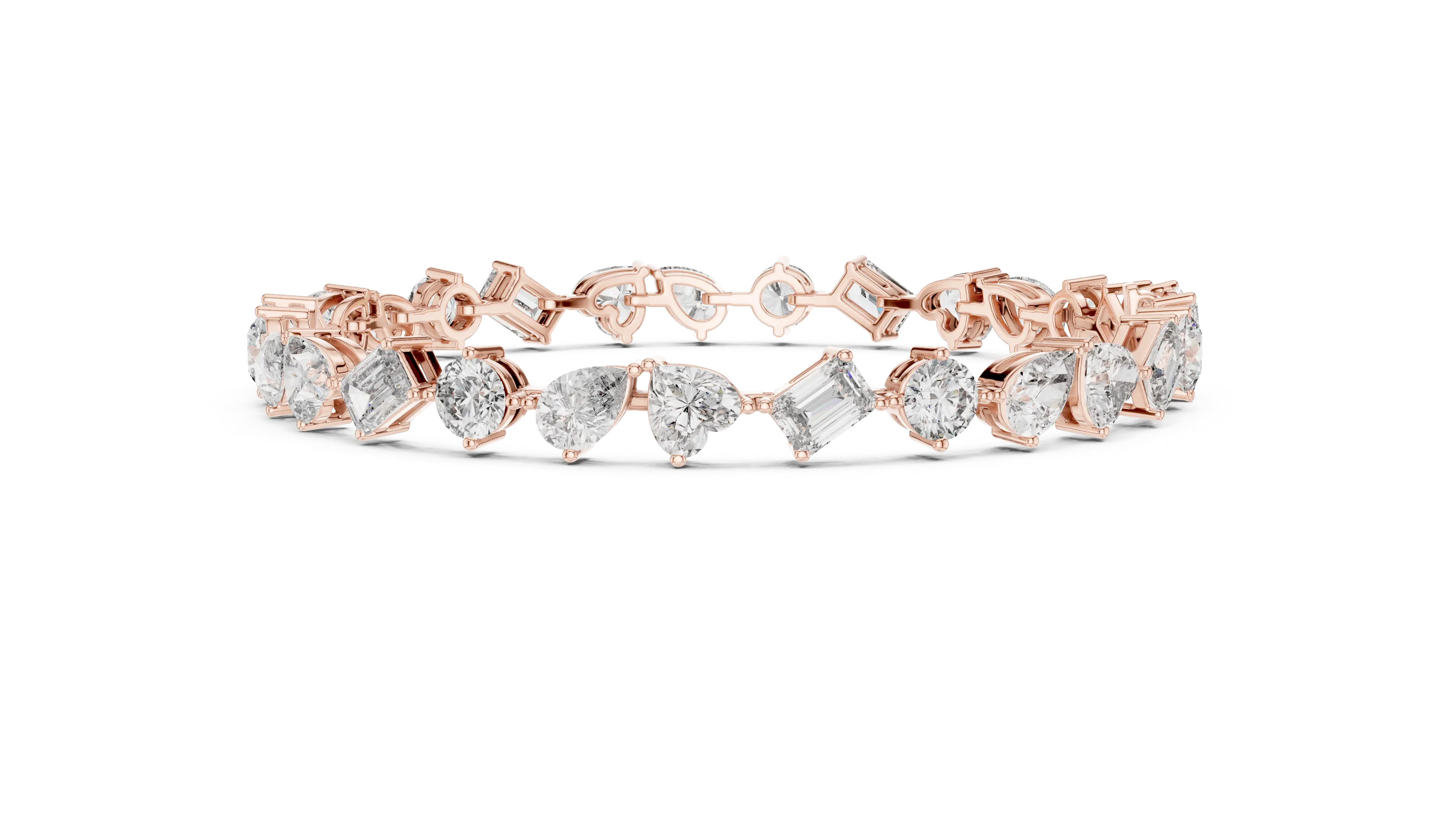 Front View: Round & Baguette Cut Diamond Tennis Bracelet with Prong Setting in 14k Rose Gold - Lab Grown - Driona Jewels