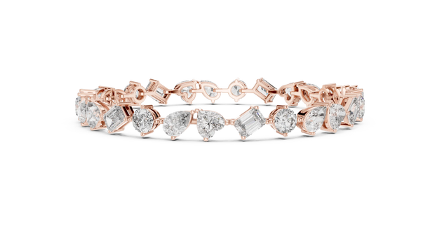 Front View: Round & Baguette Cut Diamond Tennis Bracelet with Prong Setting in 14k Rose Gold - Lab Grown - Driona Jewels