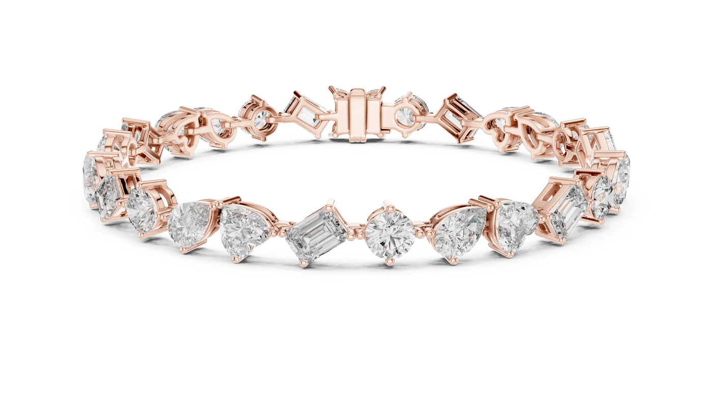 Front View: Round & Emerald Cut Diamond Tennis Bracelet with Prong Setting in 14k Rose Gold - Lab Grown - Driona Jewels