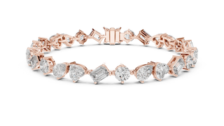 Front View: Round & Emerald Cut Diamond Tennis Bracelet with Prong Setting in 14k Rose Gold - Lab Grown - Driona Jewels