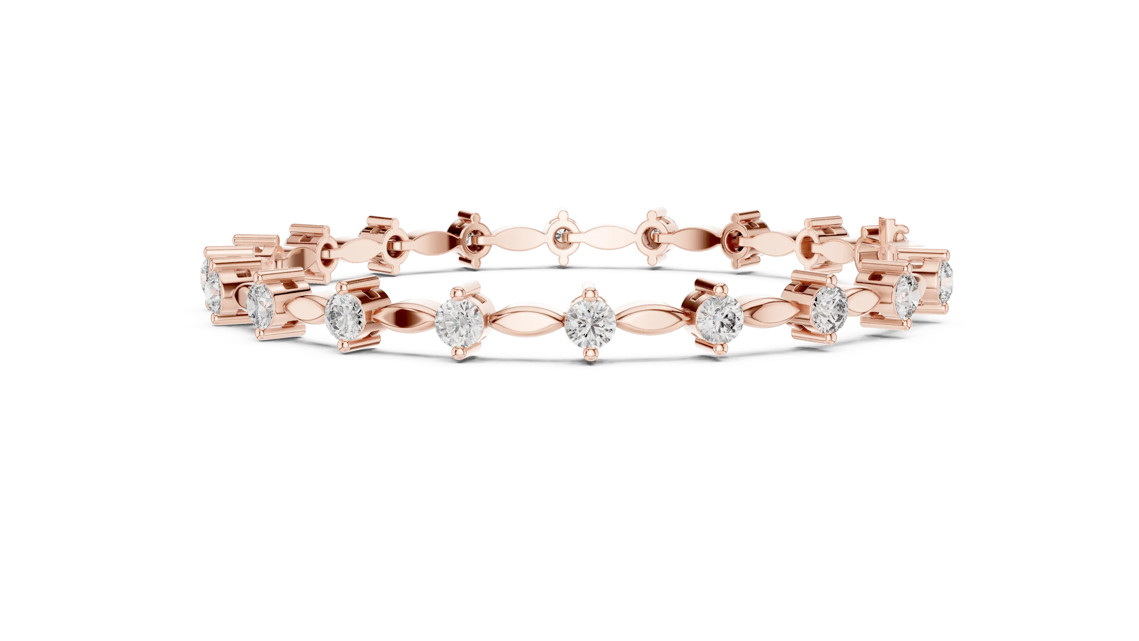 Front-View: Round Cut Diamond Tennis Bracelet with Prong Setting in 14k Rose Gold - Lab Grown - Driona Jewels