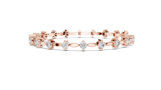 Front-View: Round Cut Diamond Tennis Bracelet with Prong Setting in 14k Rose Gold - Lab Grown - Driona Jewels