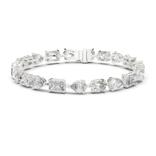 Front View: Round & Emerald Cut Diamond Tennis Bracelet with Prong Setting in 14k White Gold - Lab Grown - Driona Jewels