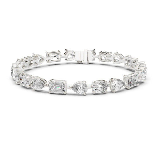 Front View: Round & Emerald Cut Diamond Tennis Bracelet with Prong Setting in 14k White Gold - Lab Grown - Driona Jewels