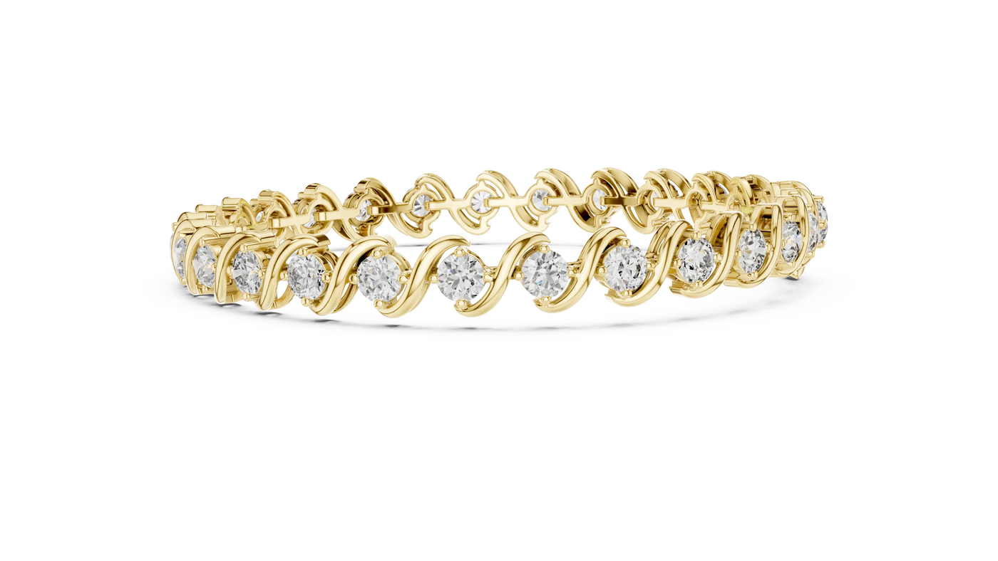 Front View: Round Cut Diamond Tennis Bracelet with Prong Setting in 14k Yellow Gold - Lab Grown - Driona Jewels