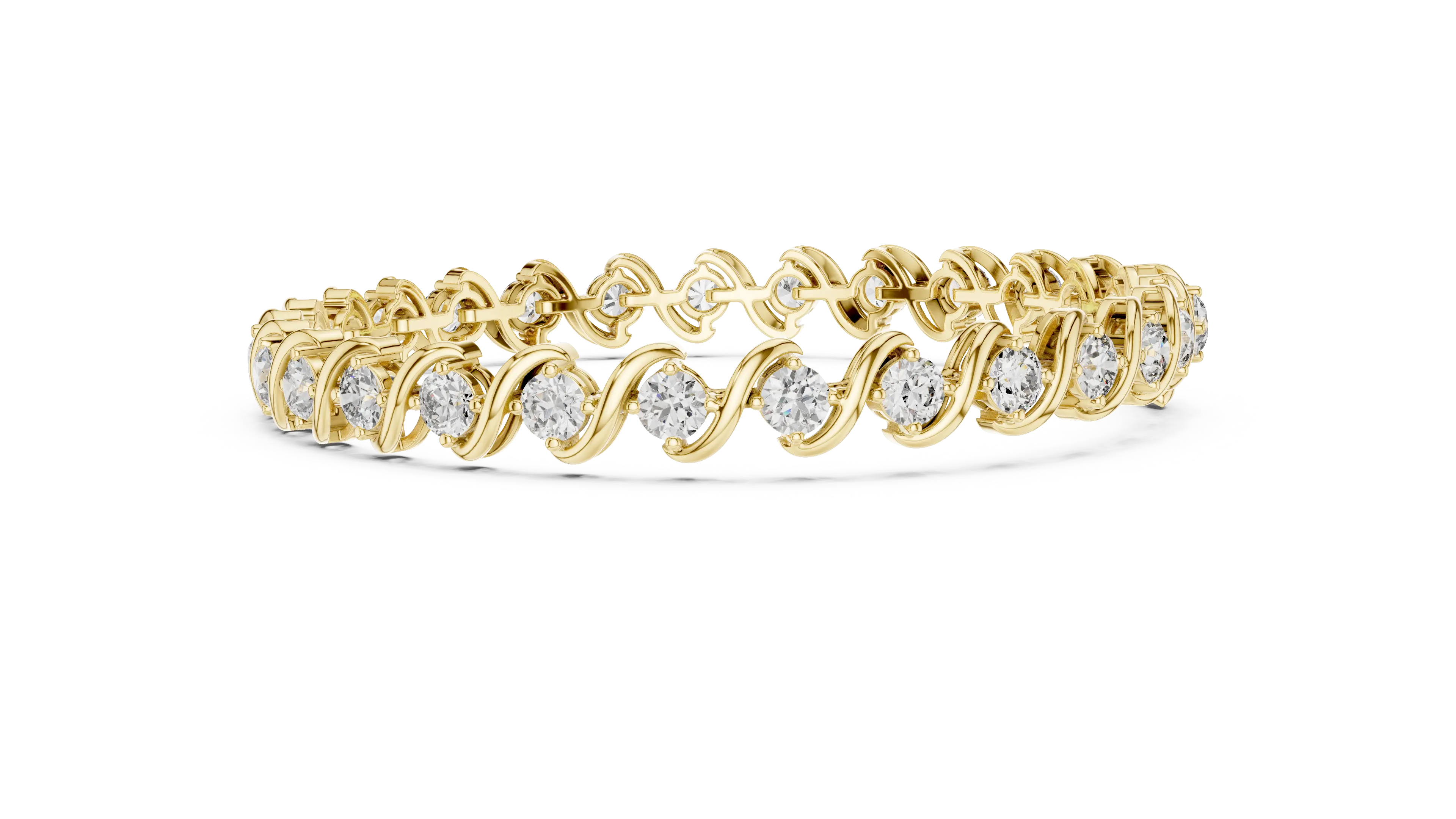 Front View: Round Cut Diamond Tennis Bracelet with Prong Setting in 14k Yellow Gold - Lab Grown - Driona Jewels