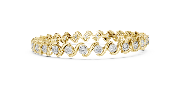 Front View: Round Cut Diamond Tennis Bracelet with Prong Setting in 14k Yellow Gold - Lab Grown - Driona Jewels