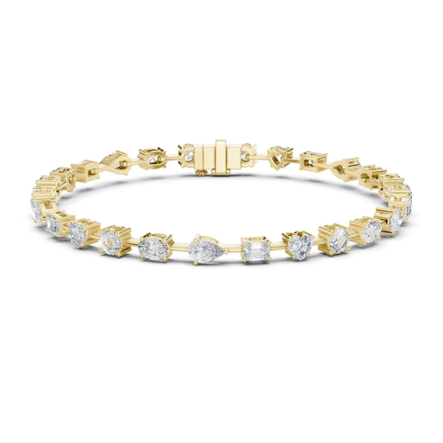 Front View: Round Cut Diamond Tennis Bracelet with Prong Setting in 14k Yellow Gold - Lab Grown - Driona Jewels