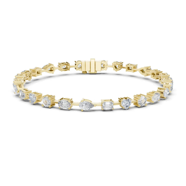 Front View: Round Cut Diamond Tennis Bracelet with Prong Setting in 14k Yellow Gold - Lab Grown - Driona Jewels