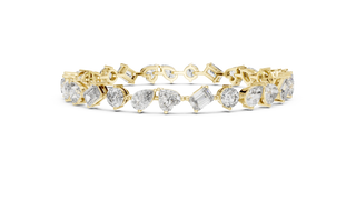 Front View: Round & Pear Cut Diamond Tennis Bracelet with Prong Setting in 14k Yellow Gold - Lab Grown - Driona Jewels