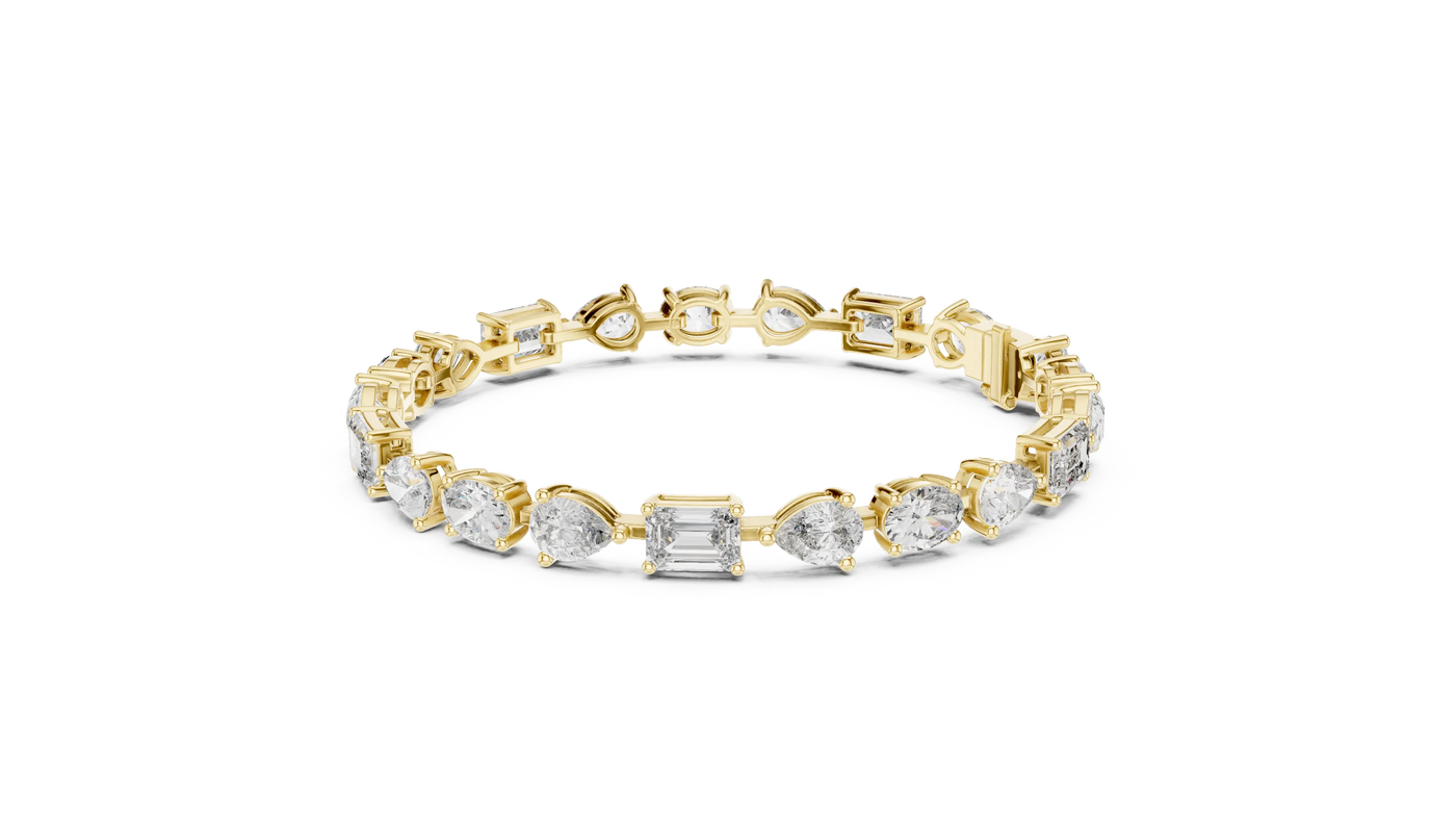 Front View: Round & Emerald Cut Diamond Tennis Bracelet with Prong Setting in 14k Yellow Gold - Lab Grown - Driona Jewels