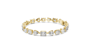 Front View: Round & Emerald Cut Diamond Tennis Bracelet with Prong Setting in 14k Yellow Gold - Lab Grown - Driona Jewels