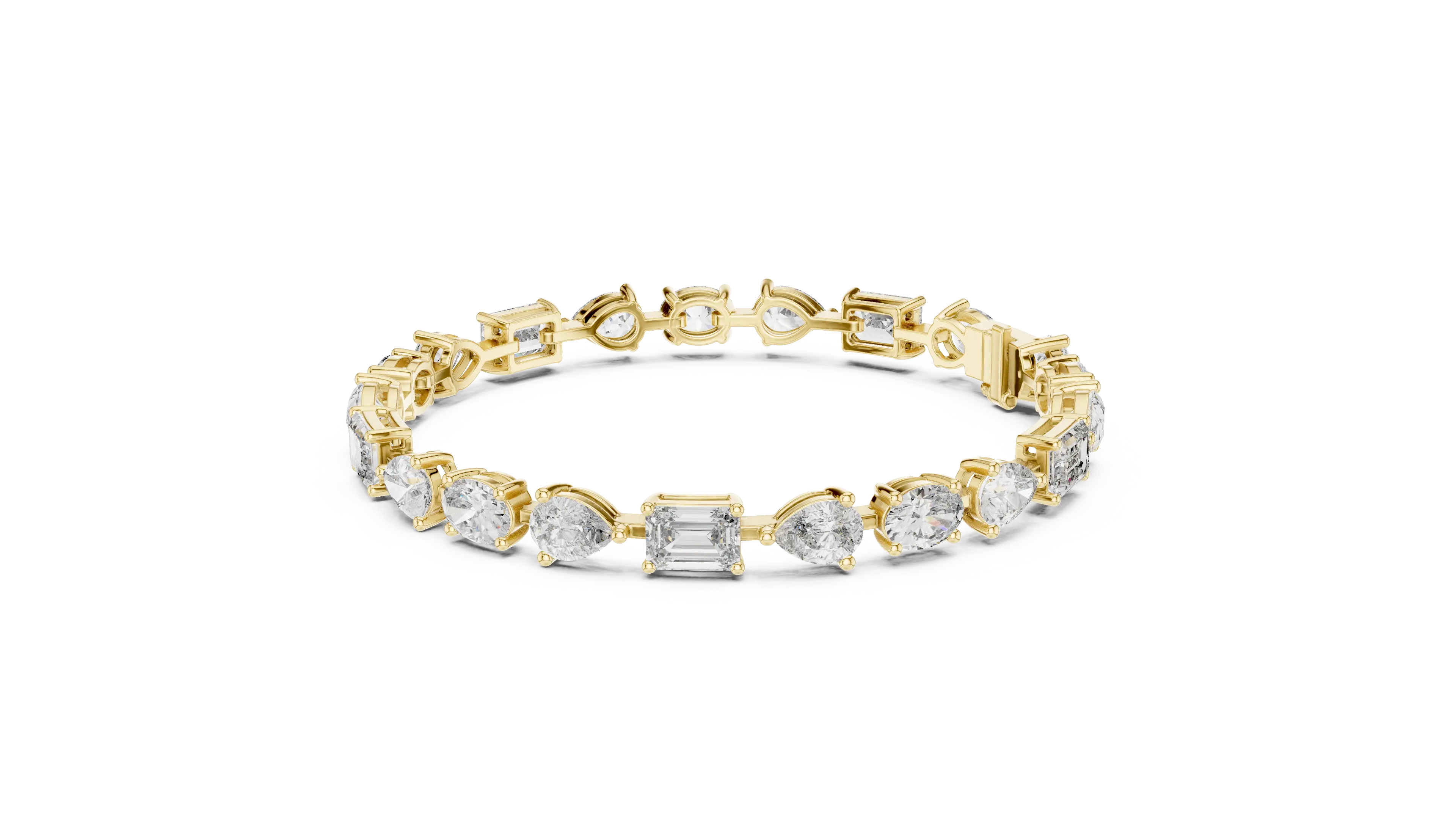 Front View: Round & Emerald Cut Diamond Tennis Bracelet with Prong Setting in 14k Yellow Gold - Lab Grown - Driona Jewels