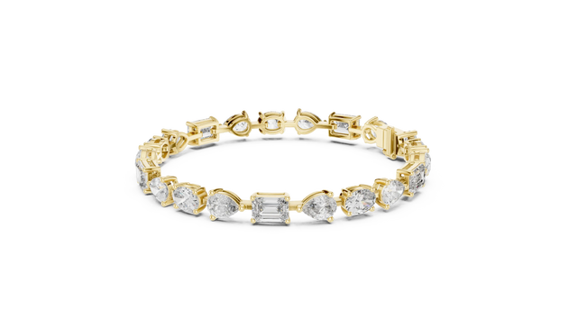 Front View: Round & Emerald Cut Diamond Tennis Bracelet with Prong Setting in 14k Yellow Gold - Lab Grown - Driona Jewels