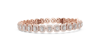 Flat-Lay: Emerald Cut Diamond Tennis Bracelet with Pave Setting in 14k Rose Gold - Lab Grown - Driona Jewels