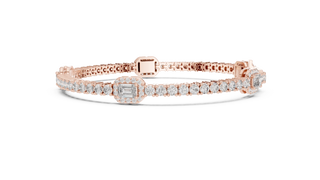 Flat Lay: Emerald Cut Diamond Tennis Bracelet with Prong Setting in 14k Rose Gold - Lab Grown - Driona Jewels