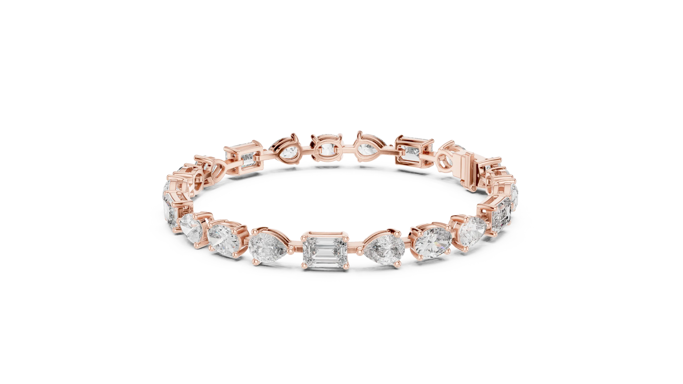 Front View: Emerald Cut Diamond Tennis Bracelet with Prong Setting in 14k Rose Gold - Lab Grown - Driona Jewels