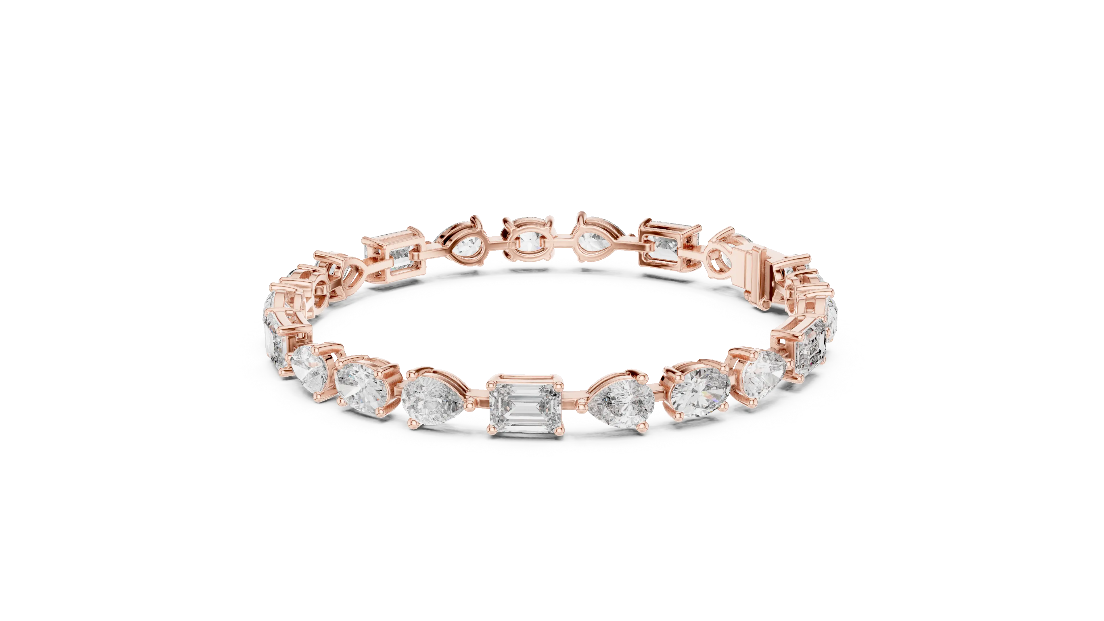 Front View: Emerald Cut Diamond Tennis Bracelet with Prong Setting in 14k Rose Gold - Lab Grown - Driona Jewels