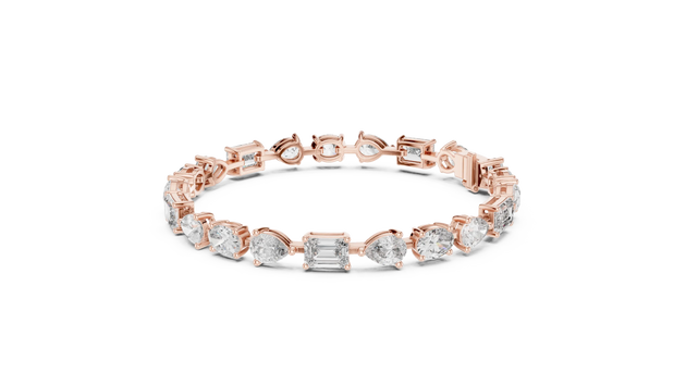 Front View: Emerald Cut Diamond Tennis Bracelet with Prong Setting in 14k Rose Gold - Lab Grown - Driona Jewels