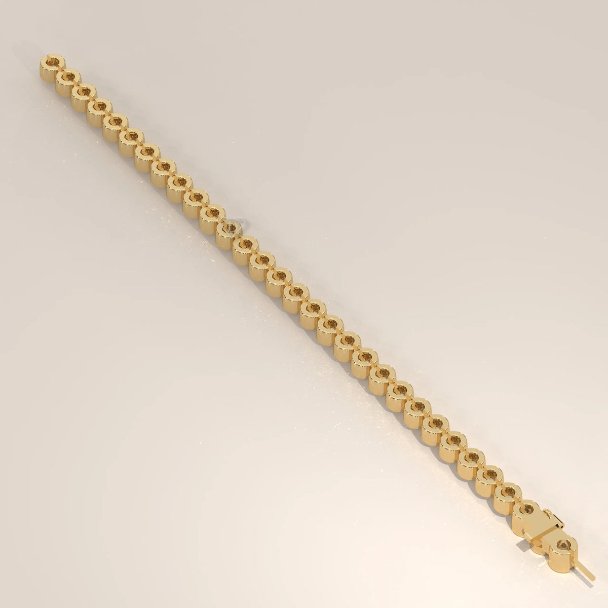 A thin, classic 14k gold tennis bracelet with small geometric links.