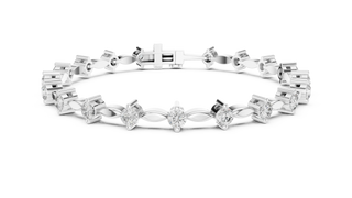 Front-View: Marquise Diamond Tennis Bracelet with Prong Setting in 14k White Gold - Lab Grown - Driona Jewels