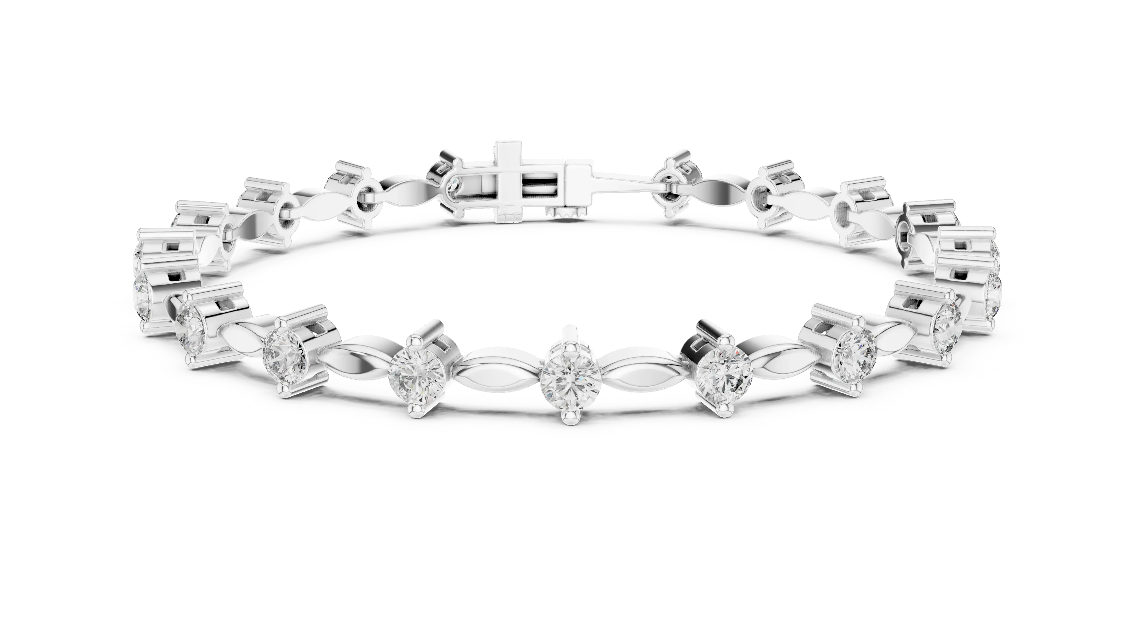 Front-View: Marquise Diamond Tennis Bracelet with Prong Setting in 14k White Gold - Lab Grown - Driona Jewels