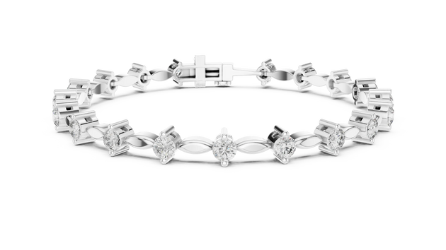 Front-View: Marquise Diamond Tennis Bracelet with Prong Setting in 14k White Gold - Lab Grown - Driona Jewels