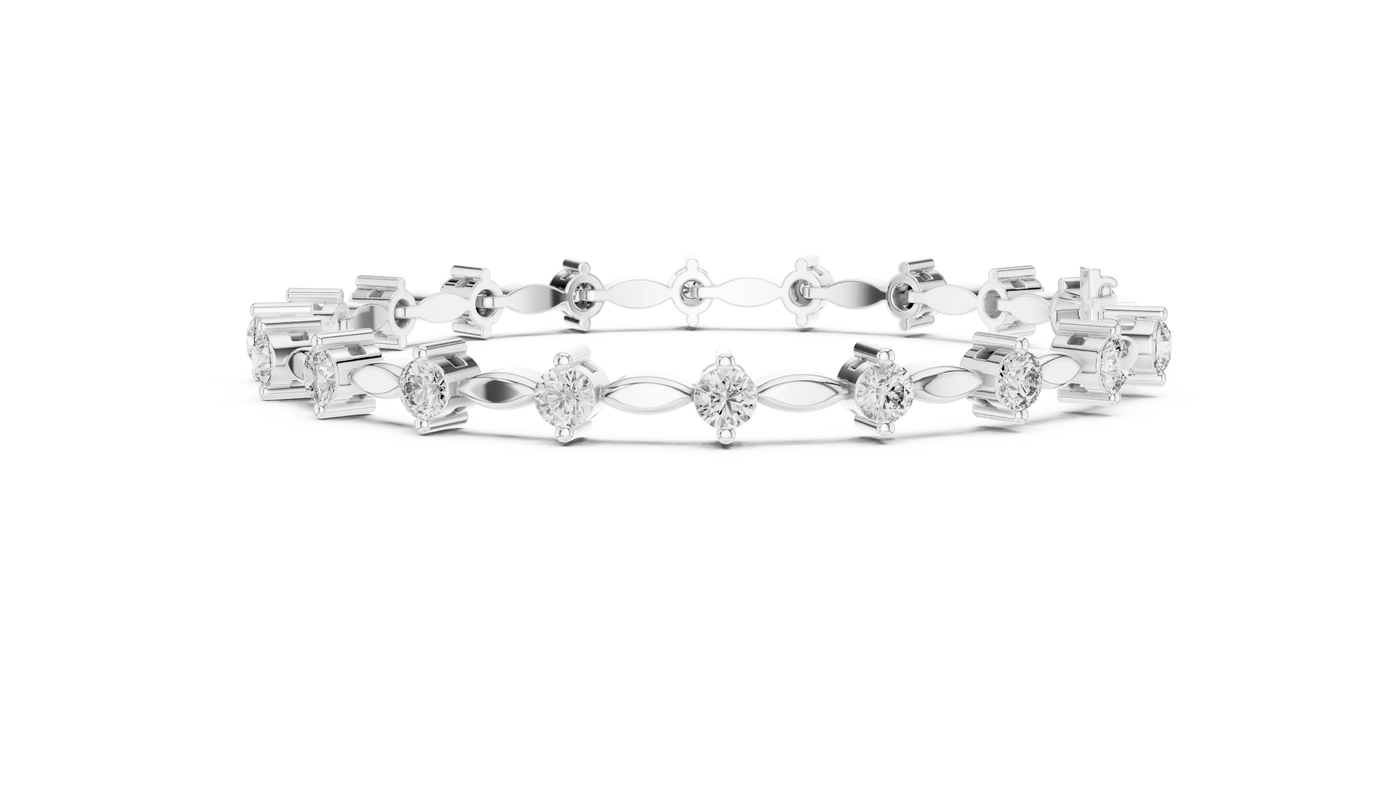 Front-view: Marquise Diamond Tennis Bracelet with Prong Setting in 14k White Gold - Lab Grown - Driona Jewels