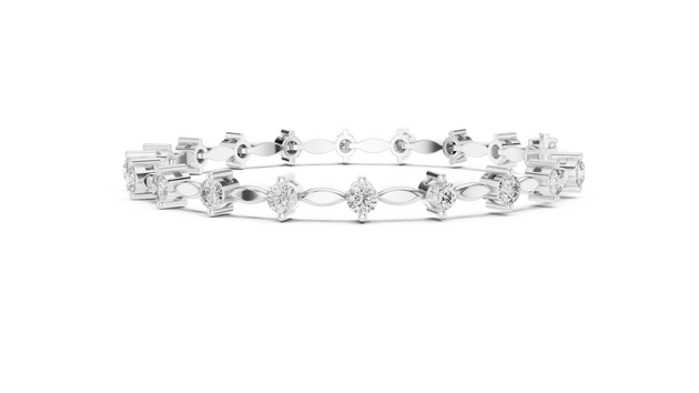 Front-view: Marquise Diamond Tennis Bracelet with Prong Setting in 14k White Gold - Lab Grown - Driona Jewels