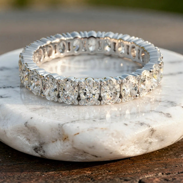 Flat Lay: Oval Diamond Tennis Bracelet with Prong Setting in 14k White Gold - Lab Grown - Driona Jewels