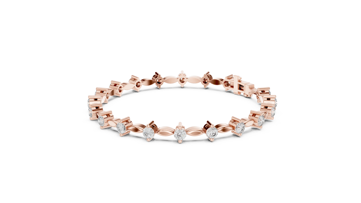 Front View: Pear Cut Diamond Tennis Bracelet with Prong Setting in 14k Rose Gold - Lab Grown - Driona Jewels