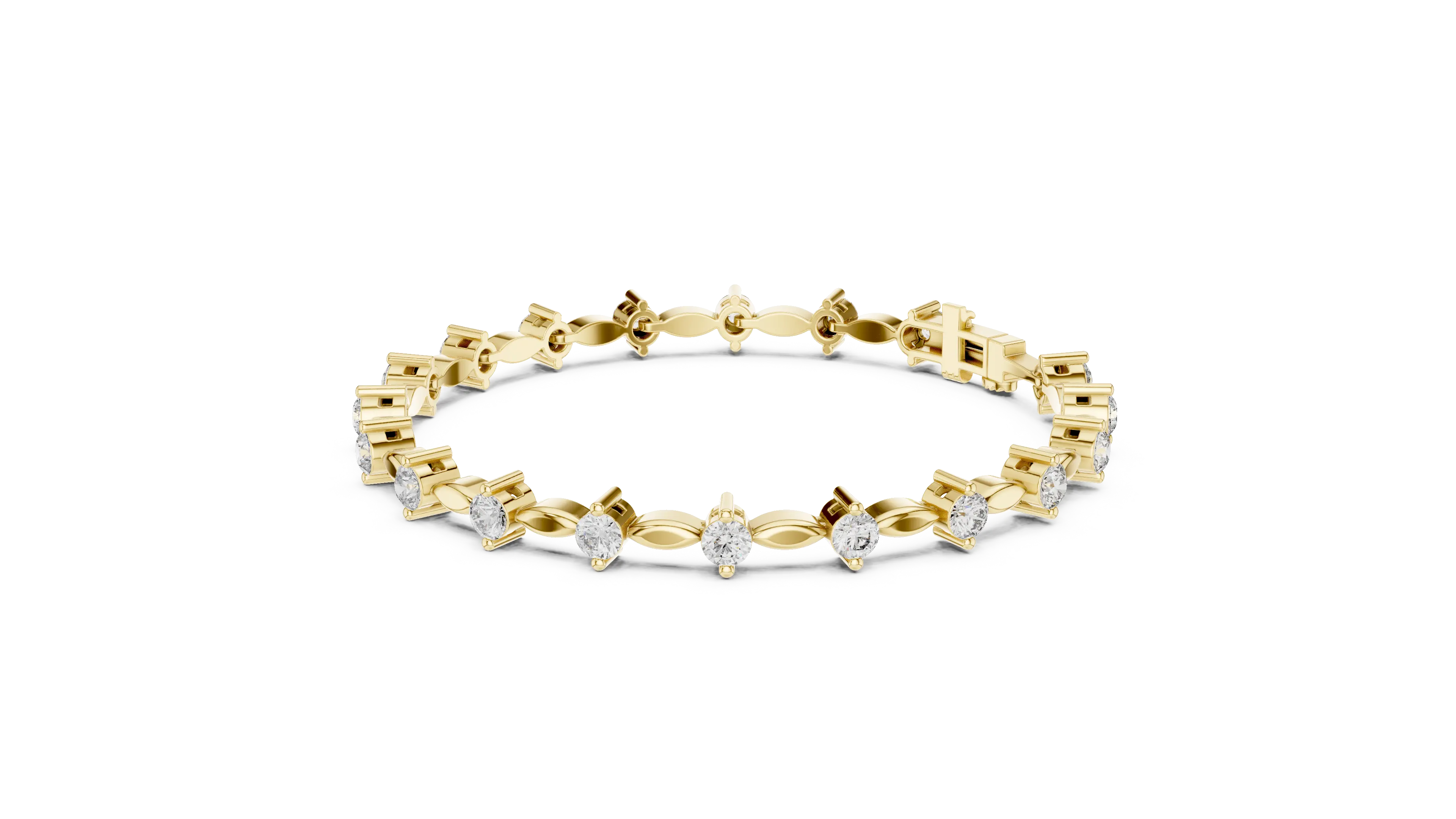 Front View: Pear Cut Diamond Tennis Bracelet with Prong Setting in 14k Yellow Gold - Lab Grown - Driona Jewels