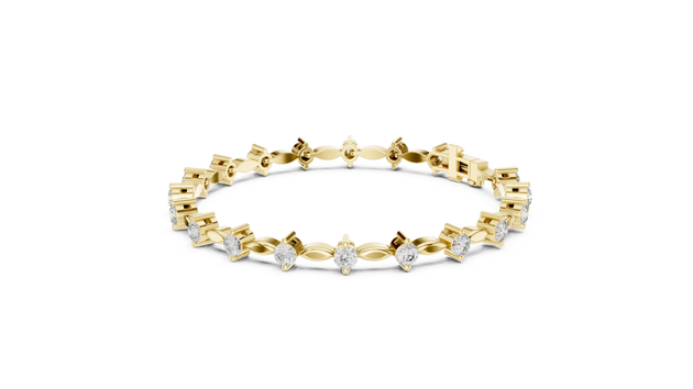 Front View: Pear Cut Diamond Tennis Bracelet with Prong Setting in 14k Yellow Gold - Lab Grown - Driona Jewels