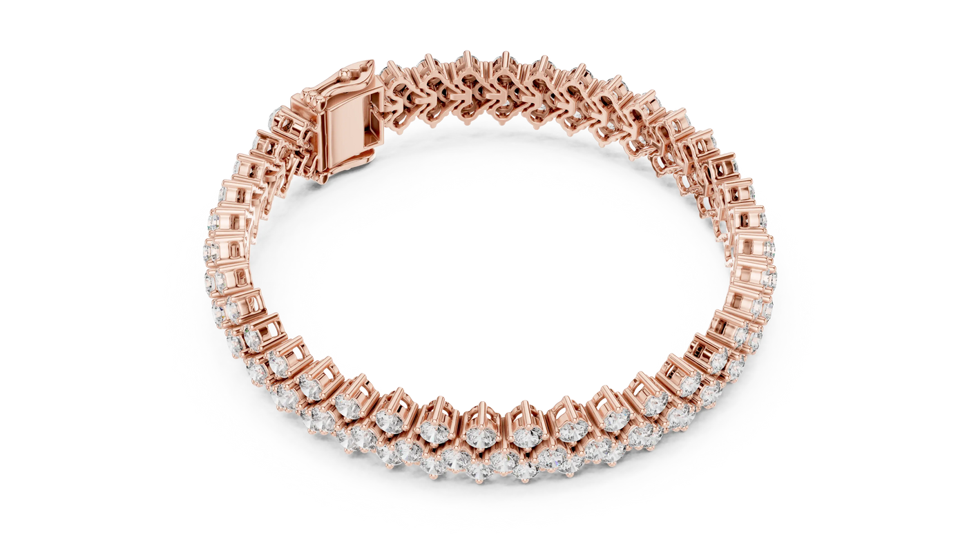 Flat Lay: Round Diamond Tennis Bracelet with Prong Setting in 14k Rose Gold - Lab Grown - Driona Jewels