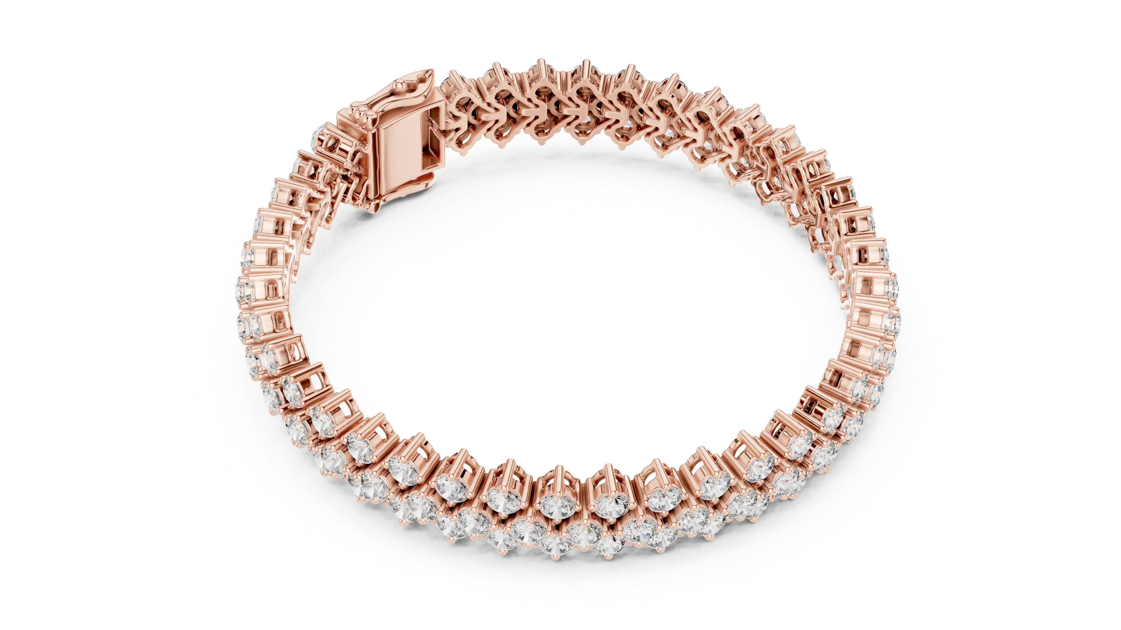 Flat Lay: Round Diamond Tennis Bracelet with Prong Setting in 14k Rose Gold - Lab Grown - Driona Jewels