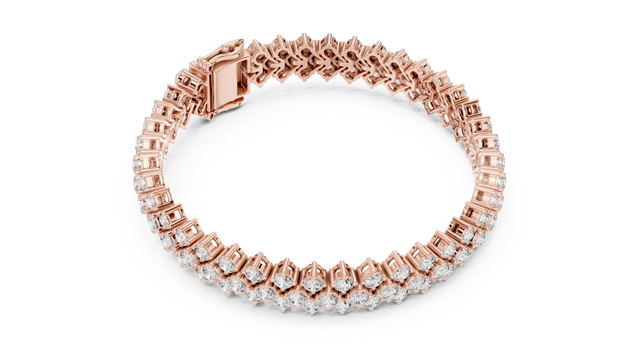 Flat Lay: Round Diamond Tennis Bracelet with Prong Setting in 14k Rose Gold - Lab Grown - Driona Jewels