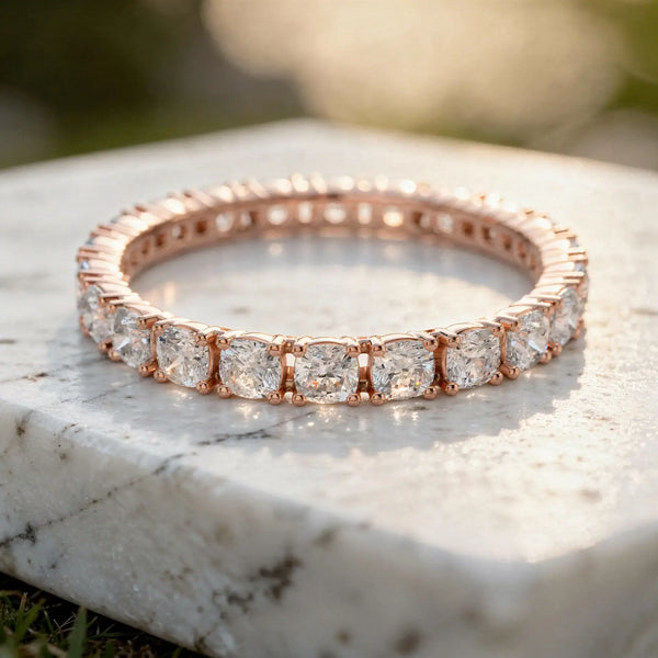 Flat Lay: Round Diamond Tennis Bracelet with Prong Setting in 14k Rose Gold - Lab Grown - Driona Jewels