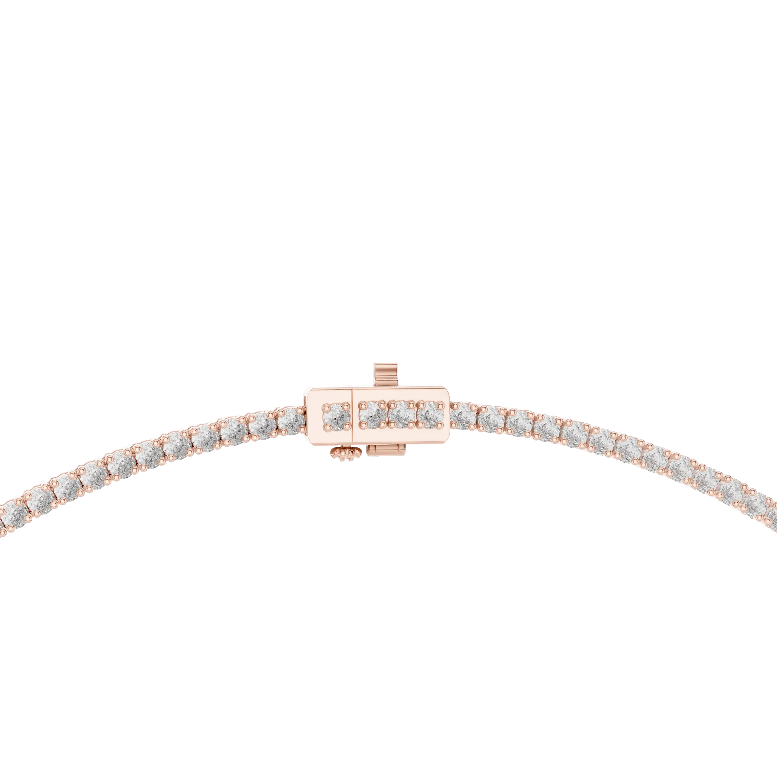 Flat Lay: Round Diamond Tennis Bracelet with Prong Setting in 14k Rose Gold - Lab Grown - Driona Jewels
