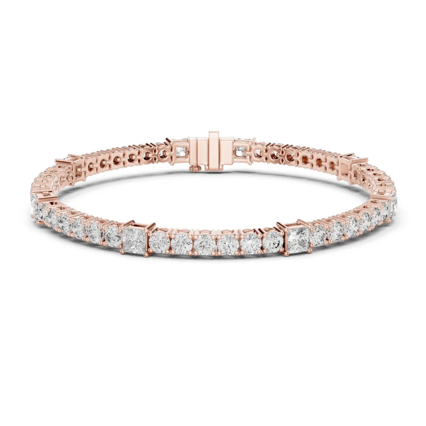 Front View: Emerald Diamond Tennis Bracelet with Prong Setting in 14k Rose Gold - Lab Grown - Driona Jewels