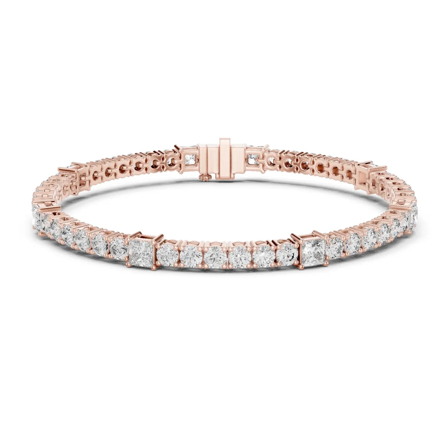 Front View: Emerald Diamond Tennis Bracelet with Prong Setting in 14k Rose Gold - Lab Grown - Driona Jewels