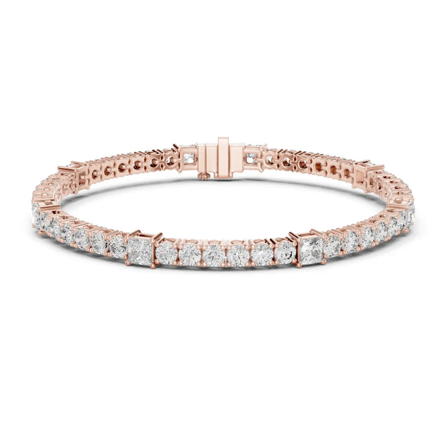 Front View: Emerald Diamond Tennis Bracelet with Prong Setting in 14k Rose Gold - Lab Grown - Driona Jewels
