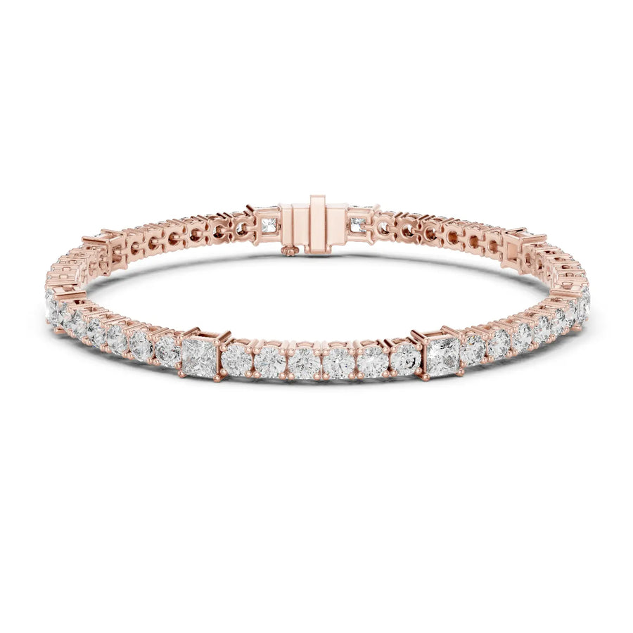 Front View: Emerald Diamond Tennis Bracelet with Prong Setting in 14k Rose Gold - Lab Grown - Driona Jewels