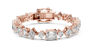 Front View: Emerald Cut Diamond Tennis Bracelet with Prong Setting in 14k Rose Gold - Lab Grown - Driona Jewels